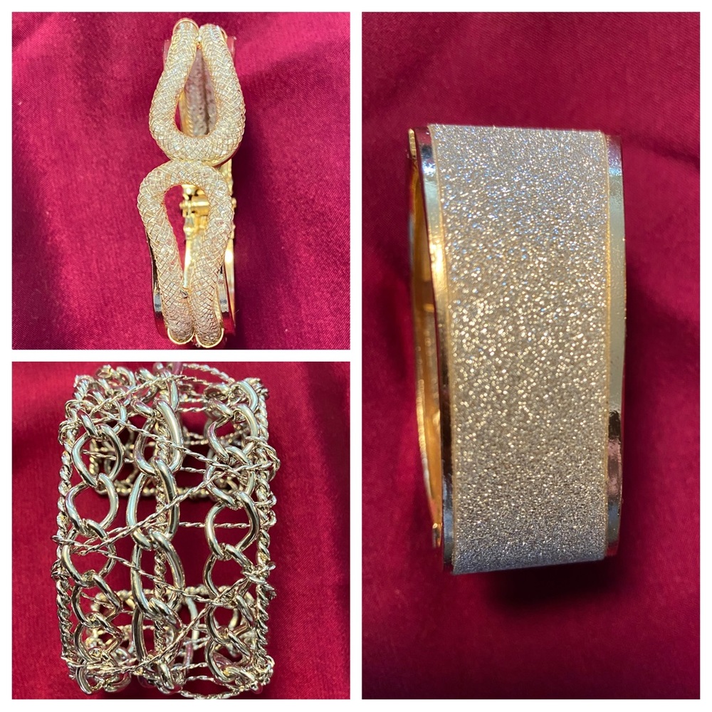 💥💥❤️3 cuff bracelets for only $25💥❤️💥.  2 in gold tone, 1 in silver tone!